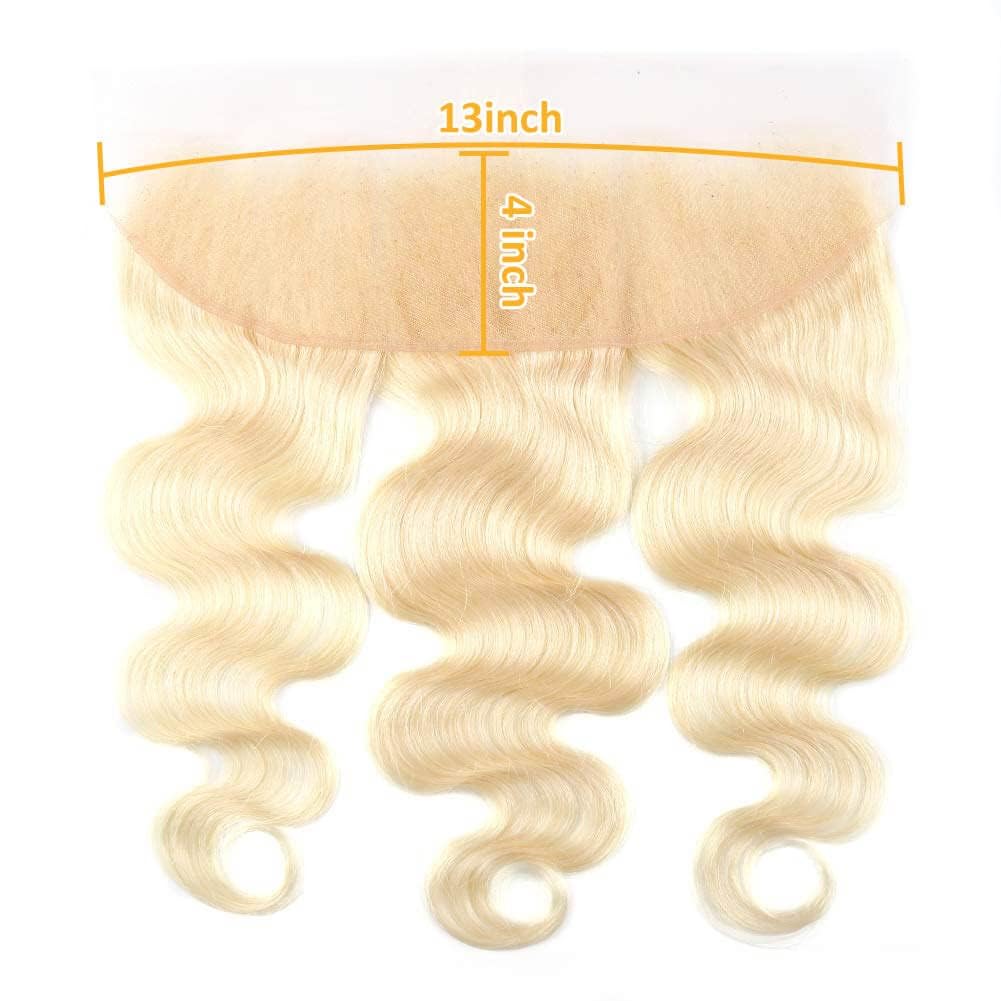 QTHAIR 14A #613 Honey Blonde Body Wave 13x4 Lace Transparent Lace Frontal Brazilian Body Wave Human Hair 12 inch Pre-plucked 100% Human Hair for Black Women