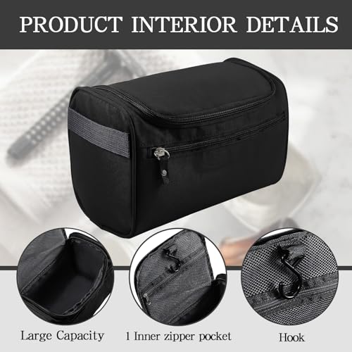 Apooliy Toiletry Bag for Men,Water-resistant Shaving Bag for Toiletries Accessories,Travel Makeup Bag with Divider and Handle(Black)