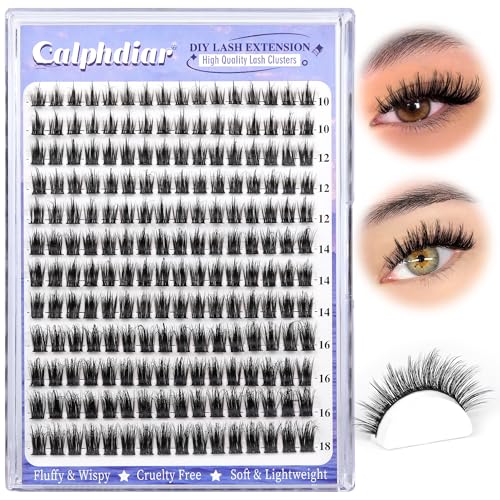 Calphdiar Lash Clusters Fluffy Eyelash Clusters Wispy Cluster Eyelash Extensions 10-18mm CC Curl Individual Lashes Clusters DIY Lash Extension 192pcs Natural Cluster Lashes Extension at Home