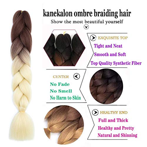 Xiaofeng Colorful Ombre Braiding Hair Extensions 24 Inch 3 Packs High Temperature Jumbo Crochet Braiding Hair for Box Twist Braids (24 Inch (Pack of 3), Brown to Blonde)