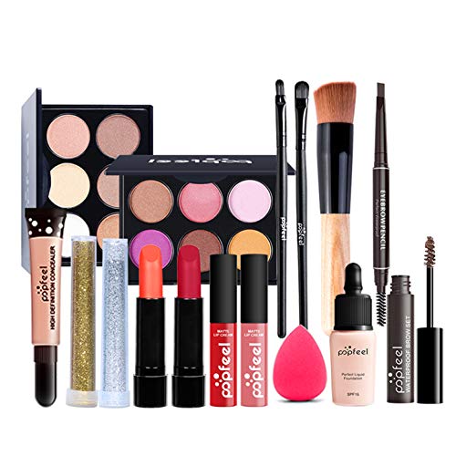 Pure Vie All-in-One Holiday Gift Surprise Makeup Set Essential Starter Bundle Include Eyeshadow Palette Lipstick Concealer Blush Mascara Eyeliner Face Powder Lipgloss Brush - Full Makeup Kit for Women