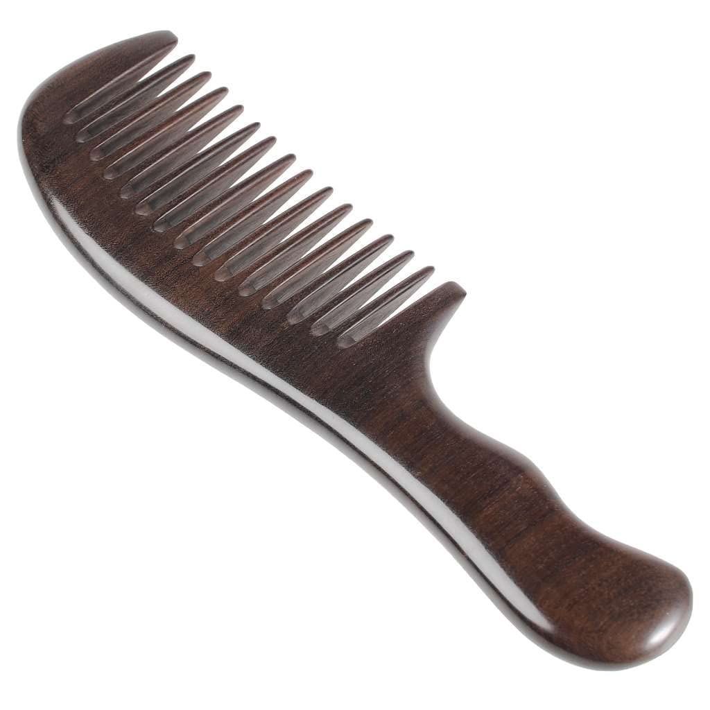 Onedor Handmade 100% Natural Chacate Preto Wood Hair Combs - Anti-Static Sandalwood Scent Natural Hair Detangler Wooden Comb (Wide Tooth Fine Tooth Set)