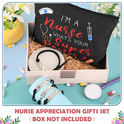 Henoyso 16 Pcs Nurse Appreciation Gifts Set Including 8 Nurse Makeup Cosmetic Bag with 8 Nurse Bracelets, Nurse Gifts for Women Nurse Graduation Gifts Nurse Day Gifts Nursing Week Gift(Fresh Style)