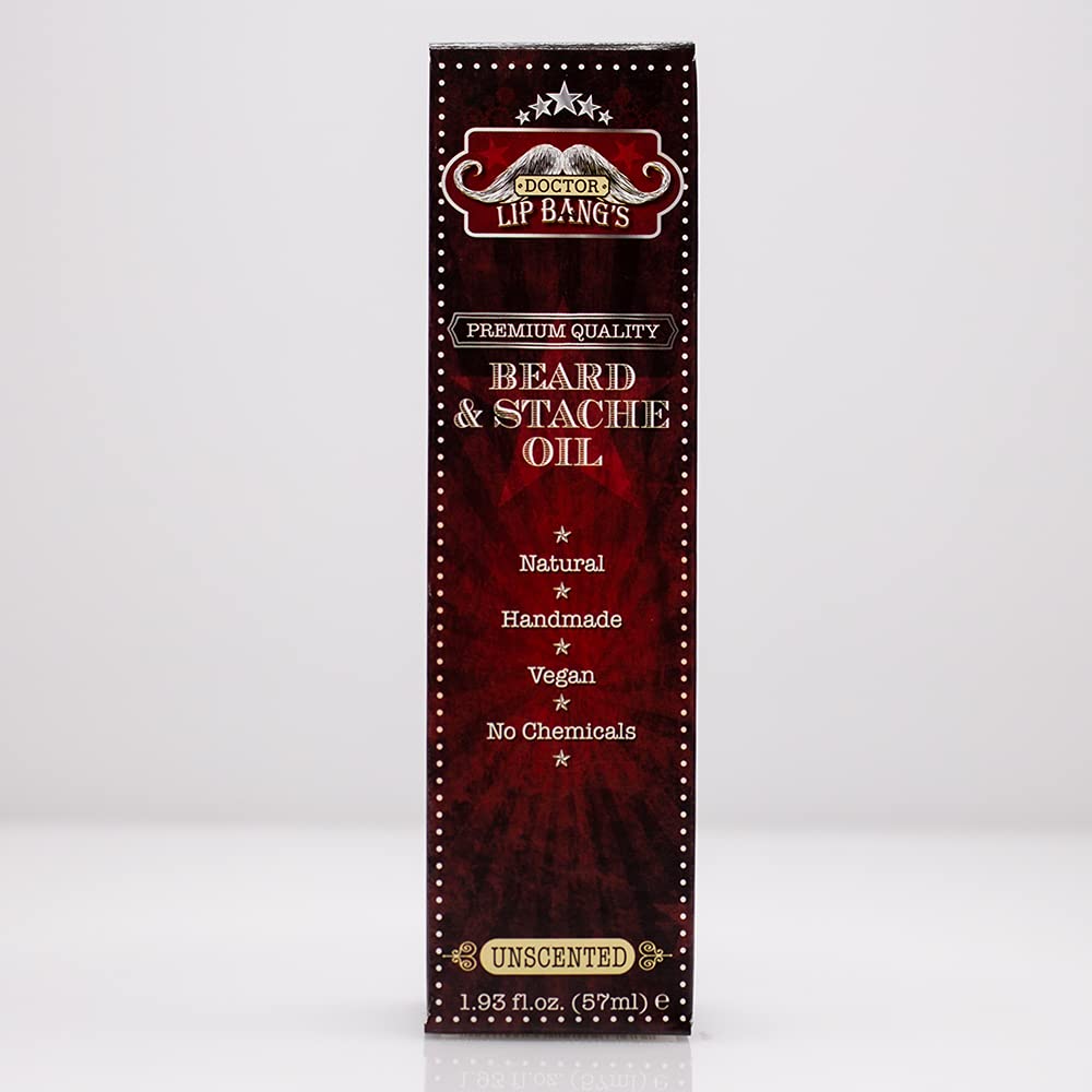 Doctor Lip Bang's Vegan Beard and Stache Oil | Unscented | Cruelty Free | 100% All Natural | Paraben Free | Made in the United States | Great for Grooming Beards and Mustaches