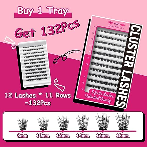 Lash Clusters, 132 Pcs Individual Cluster Lashes DIY Lash Extension 8-18mm Eyelash Clusters Volume Wispy Lashes Super Thin Band Reusable Soft & Comfortable(Brocky,D-8-18mix)