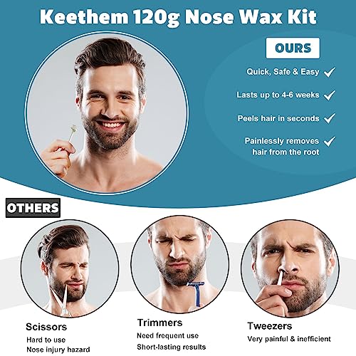 120g Nose Wax Kit for Men and Women, Nose Wax with 30 Pink Applicators, 20 Mustache Guards, 20pcs Paper Cup, 10pcs Wooden Sticks, Nose Hair Waxing Painless Nose Hair Removal at Least 20 Times Usage