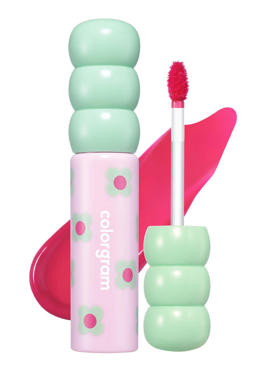 COLORGRAM Fruity Glass Tint 04 Adorable Berry | Glossy Dewy Lip Gloss, Highly Pigmented Strawberry Pink Shade with Glowing effect, Buildable & Blendable 0.11 Oz.