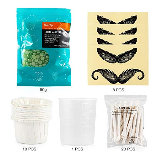 Nose Wax Kit Nose Hair Removal Waxing, 100g Wax, 20 Applicators, 8 Mustache Stickers, 10 Little Cups for Removing Nose Eyebrow Hair, Safe Quick