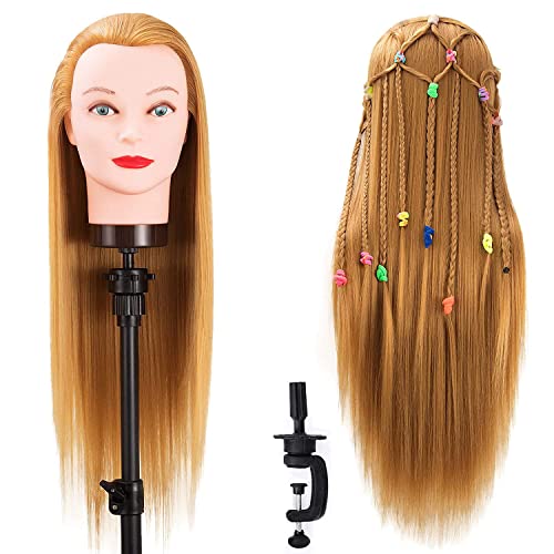 Stancia Mannequin Head with Hair,24"-26" Hair Styling Training Head, Manikin Cosmetology Doll Head, Synthetic Fiber Hair, Hairdressing, Training Model Head with Stand (Colored)