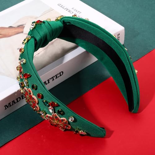 vokone Christmas Headbands for Women Beaded Christmas Tree Headband Star Crystal Jeweled Christmas Knotted Headband Holiday Party Headwear Accessories Gifts (Beaded Christmas Tree)