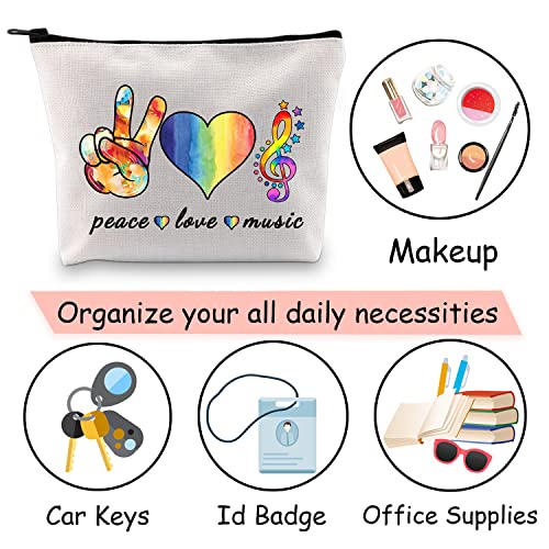 JXGZSO Music Teacher Gift Music Lover Gift Peace Love Music Zipper Makeup Bag Teacher Pouch Music Cosmetic Bag