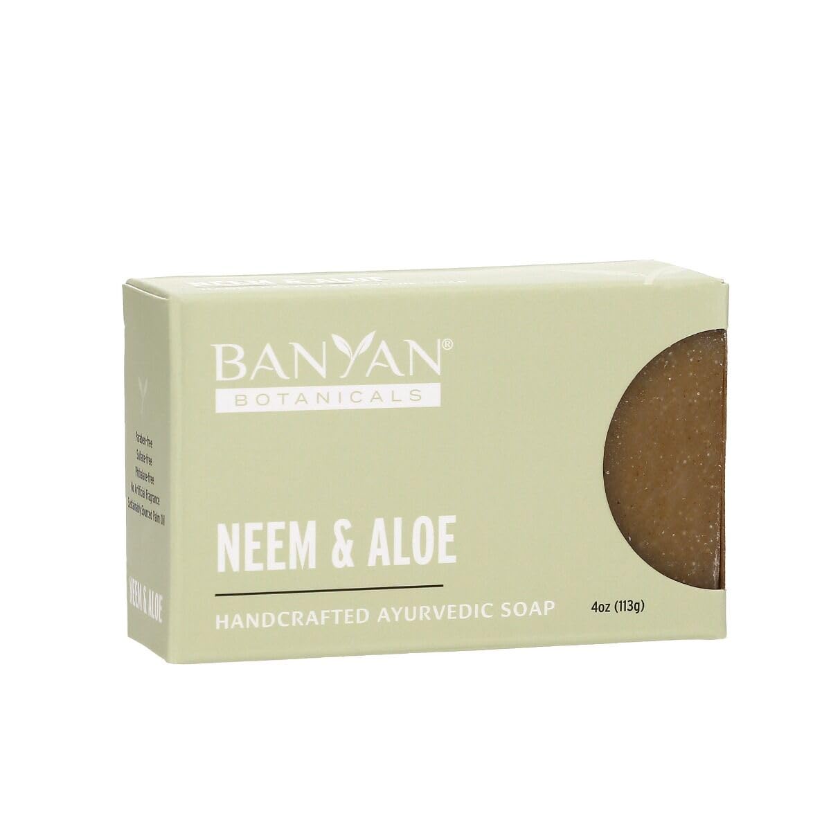 Banyan Botanicals Neem & Aloe Soap – Calming and Soothing Soap for Sensitive Skin – With Organic Neem Leaf, Aloe Vera, and Vetiver Essential Oil – 4 oz Bar – Free of Sulfates, Phthalates & Parabens