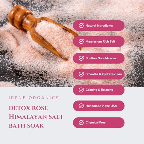 Irene Organics All Natural Bath Salt Soak - Exfoliating Dead Sea Salt + Himalayan Salt Bath Body Scrub for Calm, Soothing and Detoxing (CALM + DETOX (Set of 2))