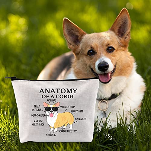 G2TUP Corgi Lover Gift Anatomy of a Corgi Makeup Bag Corgi Mom Cosmetic Bag with Zipper Corgi Owner Gift Dog Mama Lover Gift (Anatomy of a Corgi Fluorescent White)