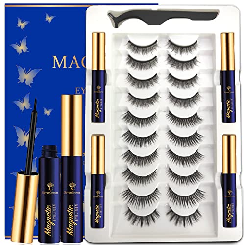 7C SEVENCROWN Magnetic Eyeliner for Magnetic Eyelashes - 4 Tubes of Eye Liners Pen - (2 Black MIX 2 Brown) Waterproof Liquid Eyeliner Pen, All-Day Hold for Magnetic Lashes, Sweatproof 5ml*4 Count