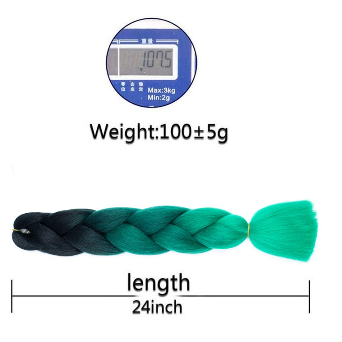 Xiaofeng Braiding Hair Extensions for Women 6 Packs 100g/Pack 24Inch High Temperature Ombre Jumbo Synthetic Braiding Hair for Twist Crochet Braids (24 Inch, black-deep green-green)