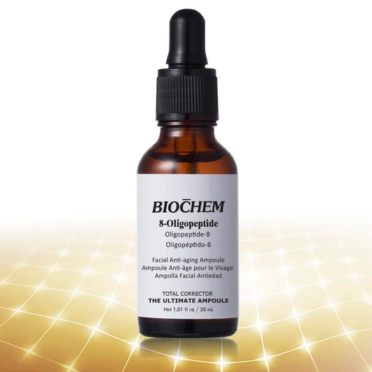 BIOCHEM 8-Oligopeptide Facial Anti-Aging Ampoule - 1.01 fl. oz / 30 ml, Wrinkle Reduction & Skin Firming Ampoule for Hydrating & Lifting