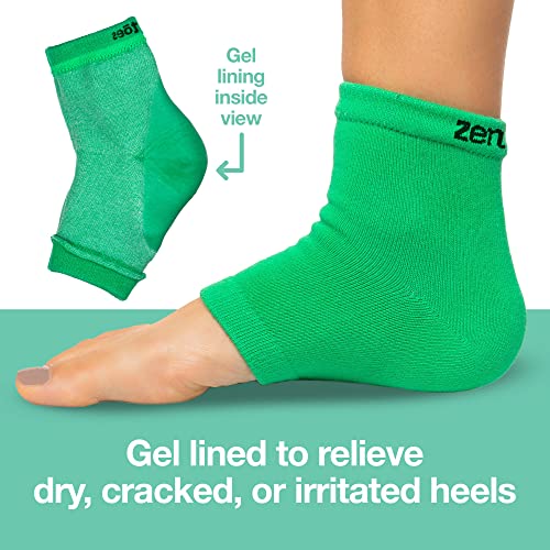 ZenToes Moisturizing Heel Socks 2 Pairs Gel Lined Toeless Spa Socks to Heal and Treat Dry, Cracked Heels While You Sleep (Regular, Green)