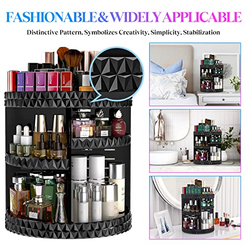 HEMTROY 360 Rotating Makeup Organizer, DIY Adjustable Cosmetics Organizer, Professional Acrylic Make Up Caddy Shelf Storage Perfume, Lipsticks, Makeup Brushes or Accessories (Black)