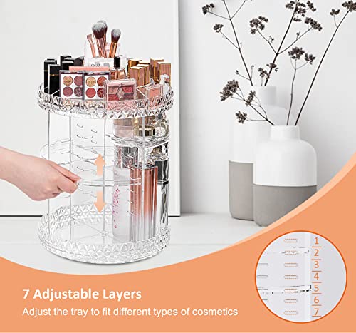 DreamGenius Makeup Organizer, 360 Degree Rotating Perfume Organizer, Adjustable Makeup organizers and storage with 3 Layers, Fits Makeup Brushes Lipsticks and Jewelry, Clear Acrylic