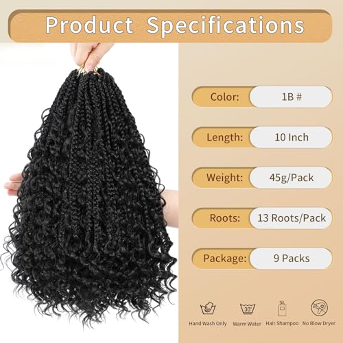 Karida 9 Packs Goddess Box Braids Crochet Hair For Black Women 10 Inch, Crochet Braids With Curly Ends, Boho Crochet Braids Goddess Braids Crochet Hair (10 Inch, 1B/30/27#)