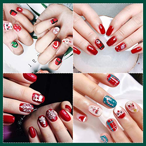 Kalolary 12 Sheets Christmas Full Wraps Self-Adhesive Nail Polish Stickers with 1Pcs Nail File, Nail Art Full-Cover Sticker for Women Winter Christmas Party Nail Decorations