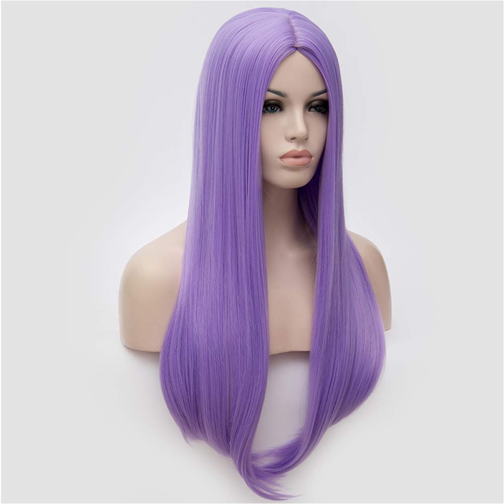 BERON 25 inches Silky Long Straight Wig Charming Women Girls Straight Wigs for Cosplay Party or Daily Use Wig Cap Included (Light Purple)