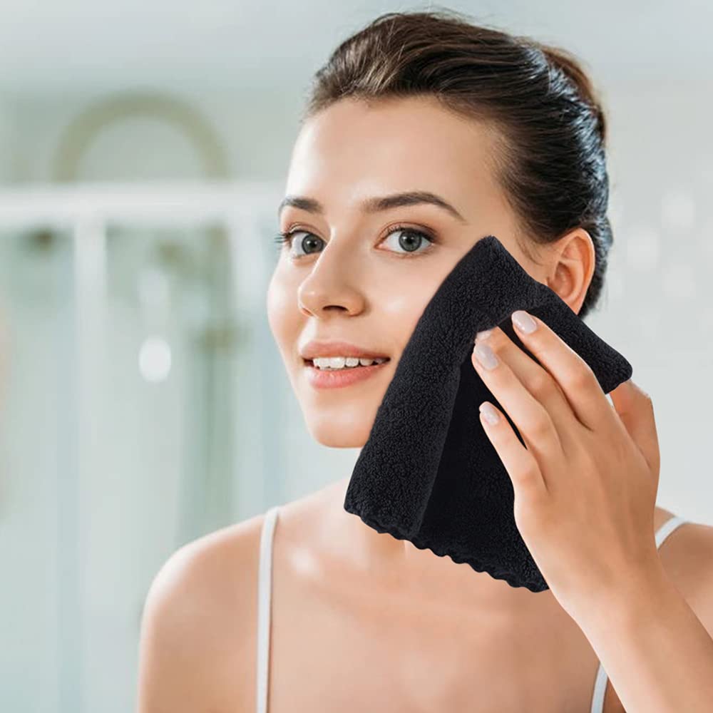 SUNLAND Microfiber Face Cloth Reusable Makeup Remover Facial Cleansing Towel Ultra Soft Face Washcloth 12inchx12inch 12 Pack Black