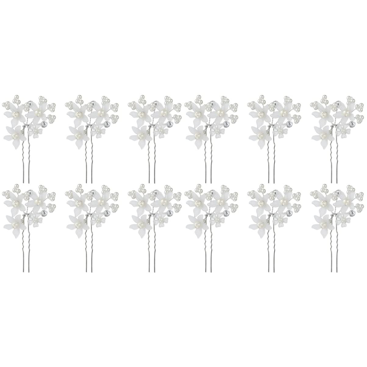 LALAFINA 12Pcs Flower Bridal Hair Pins White Flower U Shape Hairpins Pearl Bridal Hair Pins Bride Hair Piece Wedding Hair Accessories for Bridal Women