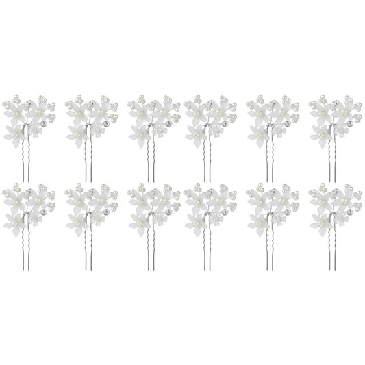 LALAFINA 12Pcs Flower Bridal Hair Pins White Flower U Shape Hairpins Pearl Bridal Hair Pins Bride Hair Piece Wedding Hair Accessories for Bridal Women