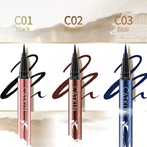 Catkin Liquid Eyeliner Pen Ultra-fine Waterproof Smoothy Stay 24 hrs Long Lasting Quick Drying for Sensitive Eyes Alcohol Free Very Black