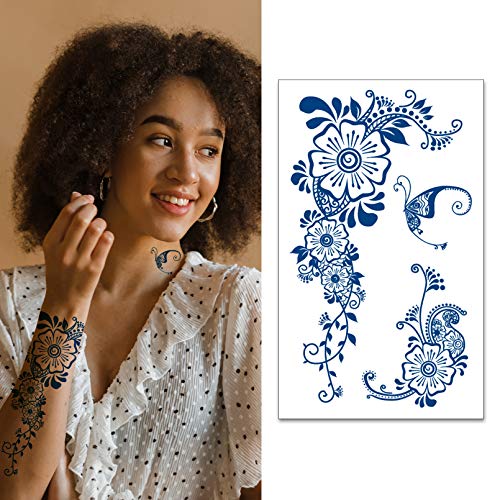 Aresvns Temporary Tattoo for Men & Women,Semi-Permanent Tattoos Waterproof and Long-Lasting 2 Weeks,Dark Blue Realistic Fake Tattoos Christmas Gift