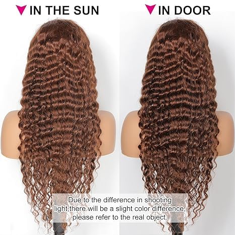 Oxeyegirl Chocolate Brown 13x4 Deep Wave Human Hair HD Lace Frontal Wigs Human Hair Pre Plucked #4 Light Brown 150% Density Deep Curly Wave Colored Human Hair Wigs for Black Women 18 Inch