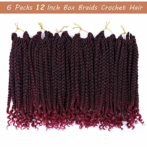 Layashow 12 Inch Crochet Box Braids Curly Ends 6 Packs Bohemian Box Braids Crochet Braid Hair for Black Women (1B, 12 Inch)