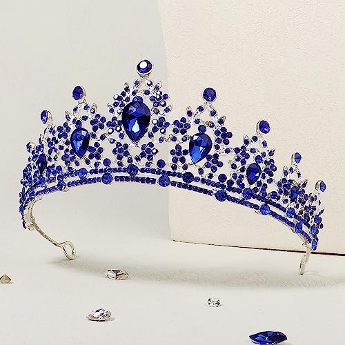 ShulaSHOP Blue Crowns for Women,Blue Tiaras for Women,Blue Crown Royal Queen Crown and Tiaras Princess Crown for Women and Girls,Party Halloween Costume Prom Birthday Bridal Wedding Hair Accessories