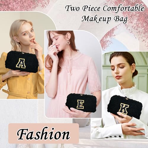 YOOLIFE Travel Makeup Bag for Women, Initial Cosmetic Bag Makeup Brush Bag Cute Makeup Bag Womens Gifts Friend Gifts Teacher Gifts Birthday Gifts for Women Thank You Gifts Bridesmaid Gifts Brown T