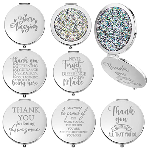 Unittype 6 Pcs Inspirational Compact Mirror Bulk Employee Appreciation Gifts Pocket Mirror for Women Motivational Magnifying Mirror for Friends Teacher Student Coworker(Rose Gold)