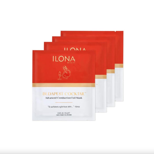 ILONA Budapest Cocktail | Deeply Hydrating Advanced Conduction Foil Mask | with Olive Oil, Mineral Water, Honey, Shea Butter & Vitamin C | Smooths & Improves Texture and Wrinkles | 4 masks, 3.0 oz