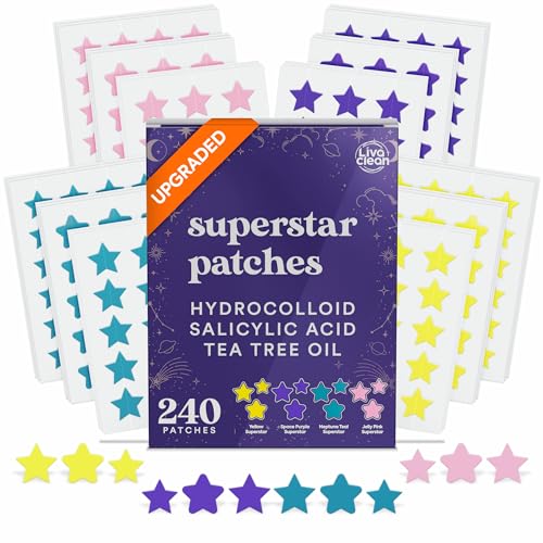 Star Pimple Patches for Face w/Hydrocolloid, Salicylic Acid & Tea Tree | 240 Patches | Hydrocolloid Acne Patches, Cute Star Pimple Patches for Healing Stickers Zit Patch | Livaclean Superstar