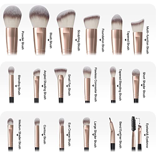 Makeup Brushes with Case, MAANGE 18 Pcs Professional Makeup Brush Set Premium Synthetic Face Kabuki Brush Kit Foundation Blush Powder Eyeshadow Brushes Set Christmas Gift（Coffee)