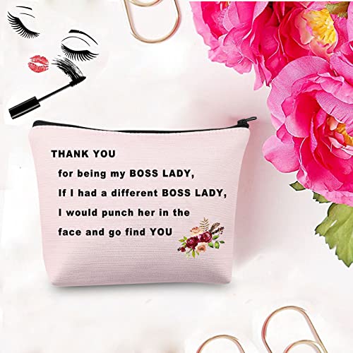 PXTIDY Funny Boss Lady Gifts Thank You For Being My Boss Lady Makeup Cosmetic Bag Female Boss Gift Boss Makeup Bag Gift for Managers from Employee, Coworker (beige)