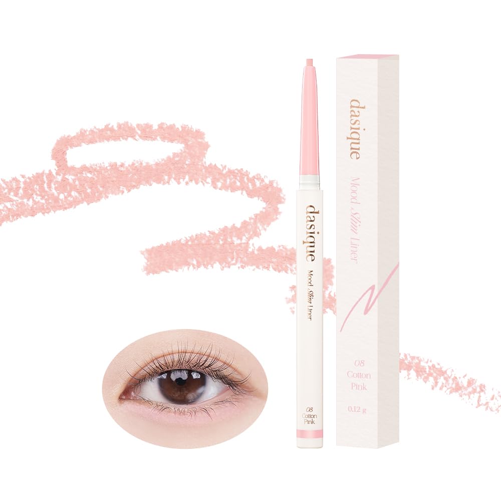 dasique Mood Slim Liner (08 Cotton Pink) | Waterproof Eyeliner | Soft Gliding | Retractable | Eye Contour | Aegyosal