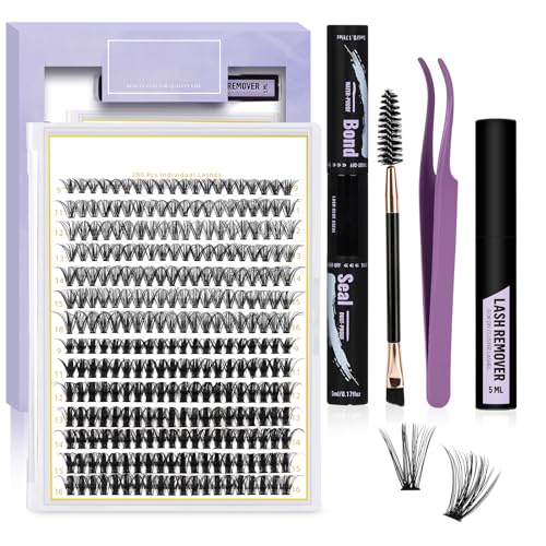 DIY Lash Extension Kit 280 PCS Individual Eyelash Extension Kit 0.07D 9-16MIX 30D 50D Cluster Lashes Kit Lash Glue Remover and Applicators for Eyelash Extensions(Kit-30D50D-0.07-C,9-16MIX)