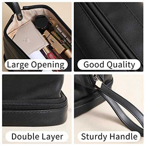 bagINBAG QIANPA Double Layer Travel Makeup Bag with Handle，Cosmetic Bag with Brush Compartment for woemn, Large Capacity Makeup Organizer Bag Waterproof