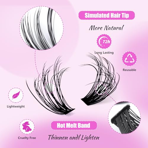 Fluffy Lash Extension Kit DIY 280PCS Wispy Lash Clusters Kit 30D40D 9-16mm Mix Tray 0.07D Curl Natural Lash Clusters Long Individual Lash Clusters Kit With Lash Bond and Seal, Tweezer at Home(30D)