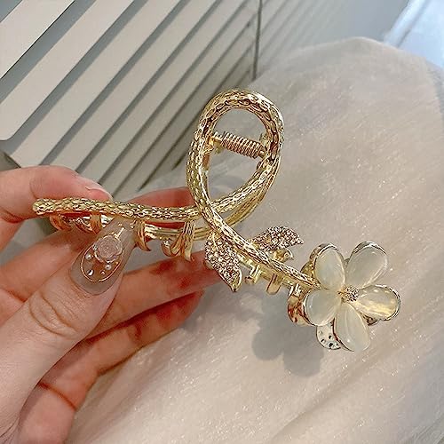 Souarts 6 PCS Hair Clips, Flower Claw Clips for Women Girls, Metal Hair Clips, Powerful Hold Hair Shark Clips Gifts for Women Girls (B-2pcs-Gold Cat Eye)