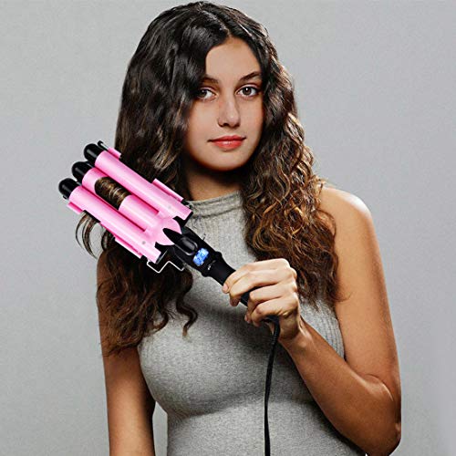 3 Barrel Curling Iron Wand 1 inch Ceramic Tourmaline Triple Barrels Beach Hair Waver Curler for Deep Waves,LCD Temperature Display Crimper Fast Heating Hair Curlers Adjustable from 80℃ to 210℃