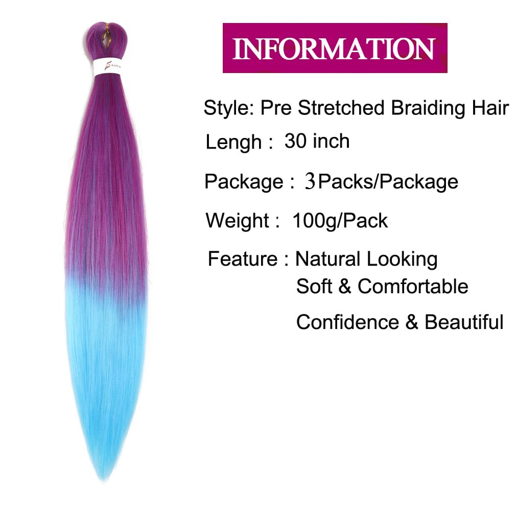 Pre Stretched Braiding Hair Extensions 30 Inch 3 Packs Long Professional Crochet Twist Braids Hair Synthetic Box Braiding Hair Hot Water Setting Soft Yaki Texture(30 Inch,227C/LBlue)