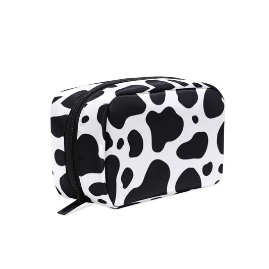 JHKKU Makeup Bag Cows Print Square Cosmetic Bag Portable Travel Toiletry Bag Black Zipper Storage Bag for Women