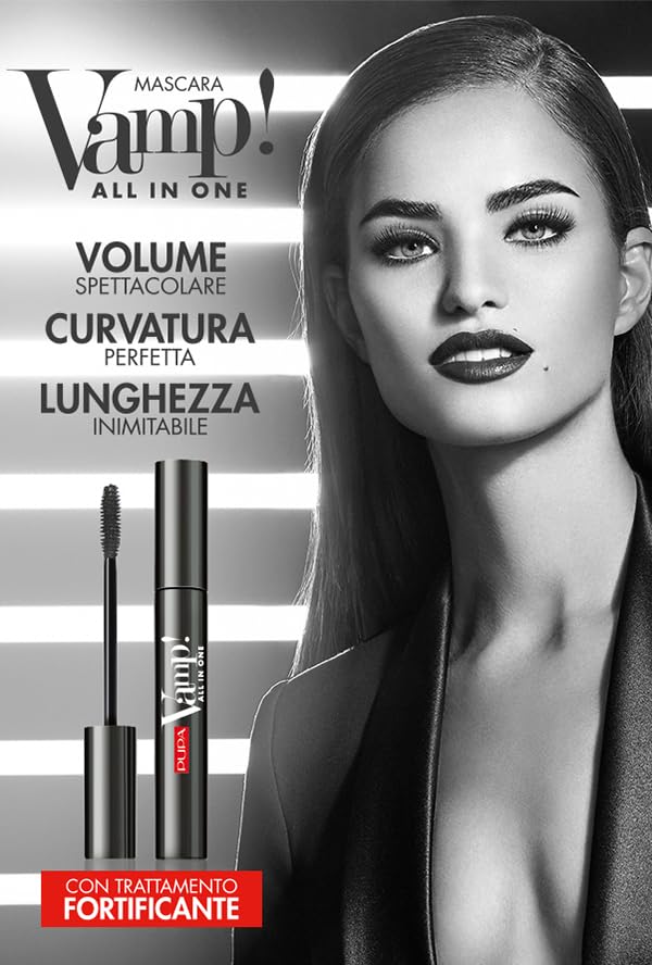 Pupa Milano Vamp! All In One Mascara - Add Extreme Volume and Length to Lashes - Serum-Infused Formula Promotes Thicker Lash Appearance - Smudge and Clump Resistant - 101 Extra Black - 0.3 oz